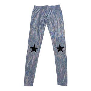 English Rose Blue Shimmer Iridescent High Rise Leggings w/Stars; SZ M; BNIP